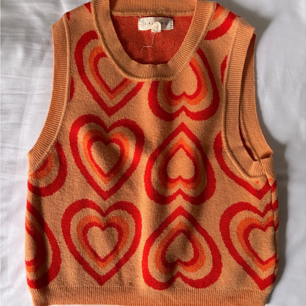 Heart Patterned Orange Sweater Vest